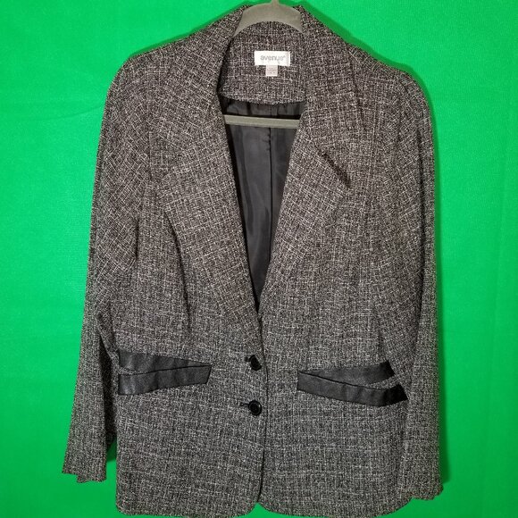 Avenue Womens size 14/16 Blazer Jacket Black Faux Leather Trim Office Party - Picture 1 of 7
